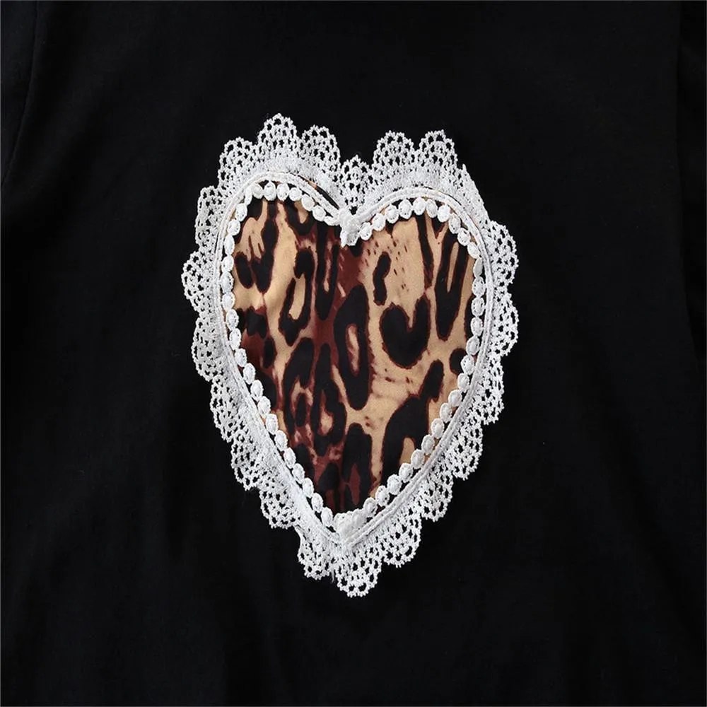 Girls Leopard Heart Long Sleeve Top & Bell Trousers Wholesale Girls