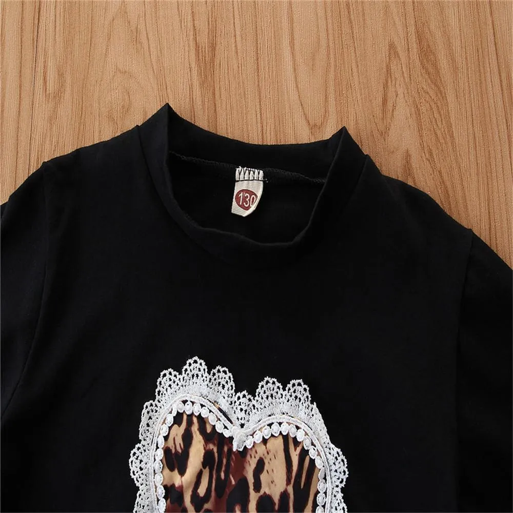 Girls Leopard Heart Long Sleeve Top & Bell Trousers Wholesale Girls