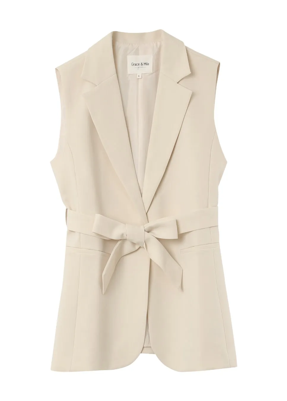 Grace & Mila Nommy gilet met strikceintuur off white
