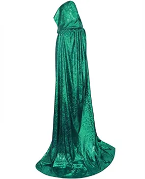 GRAJTCIN Womens Green Cape with Hood Full Length Hooded Cloak Shiny Sequin Mens Halloween Snake Costume Christmas Party (43",Green)