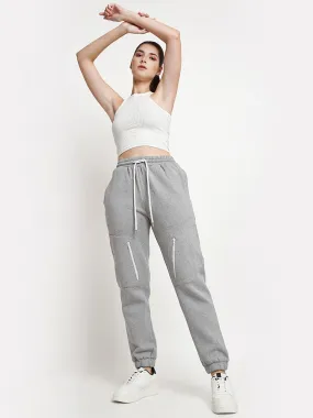 Grey Melange Zipper Utility Cargo Jogger