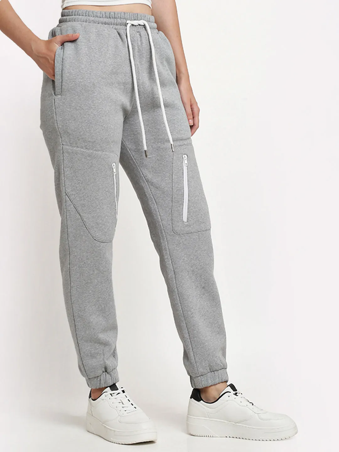 Grey Melange Zipper Utility Cargo Jogger