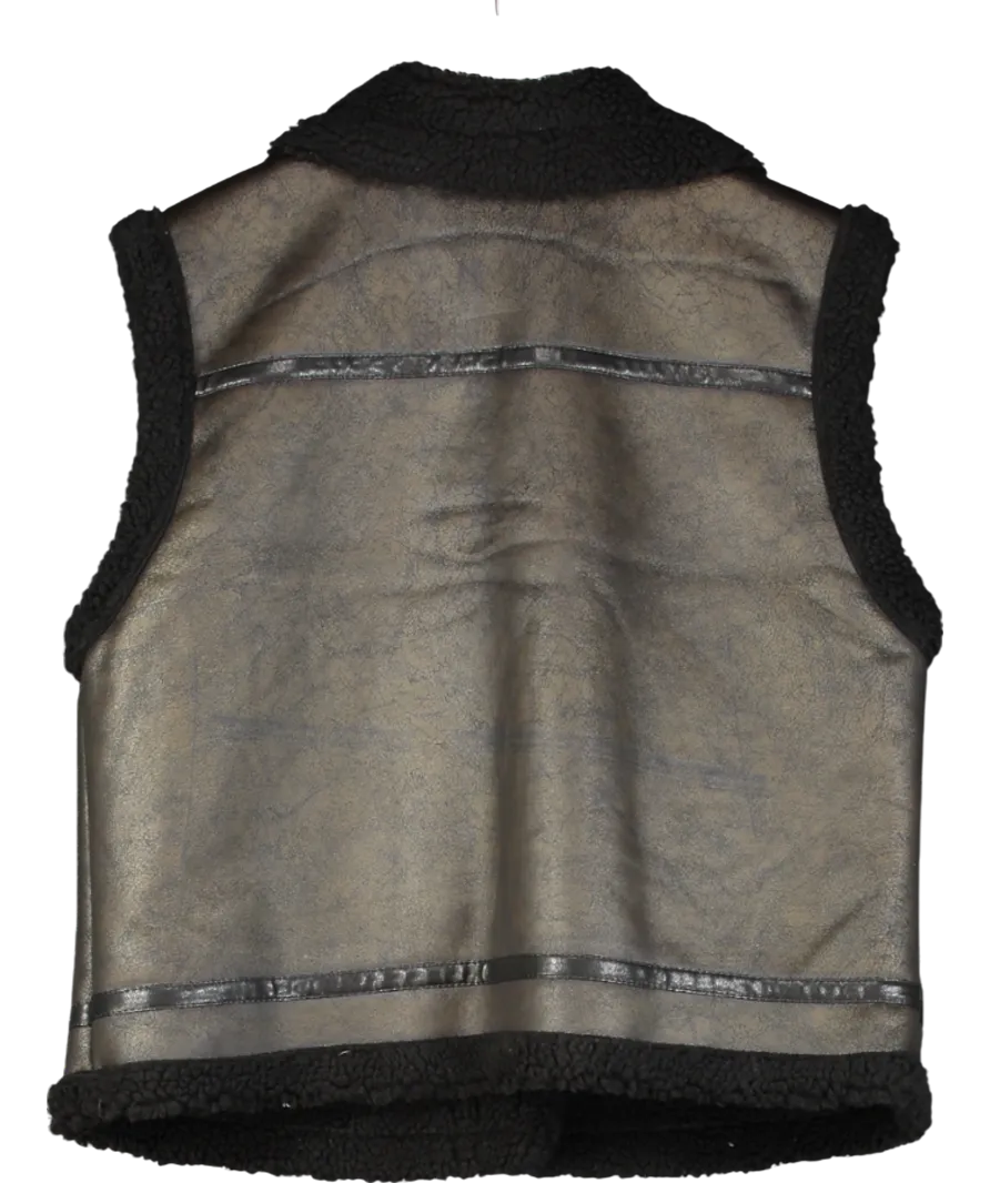 H&M Black Faux Leather & Shearling Gilet UK L