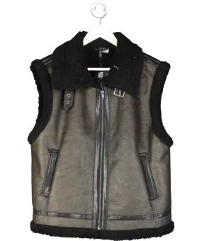 H&M Black Faux Leather & Shearling Gilet UK L