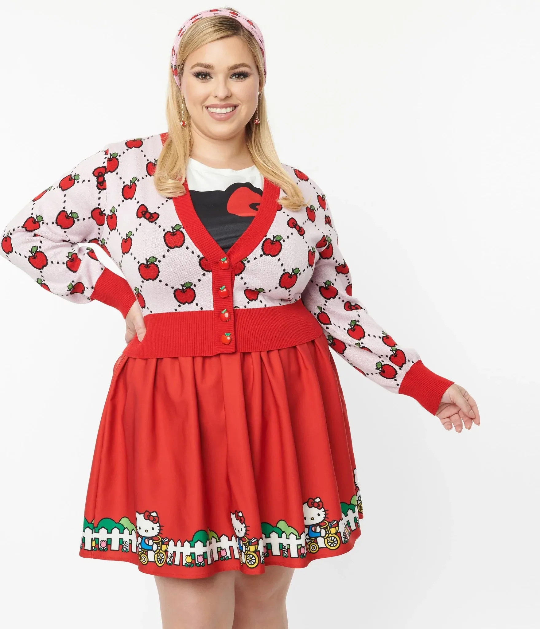 Hello Kitty Red Bicycle Border Print Mini Skirt