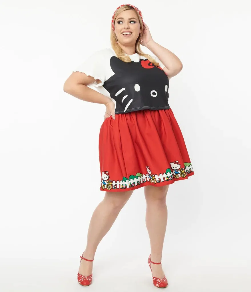 Hello Kitty Red Bicycle Border Print Mini Skirt