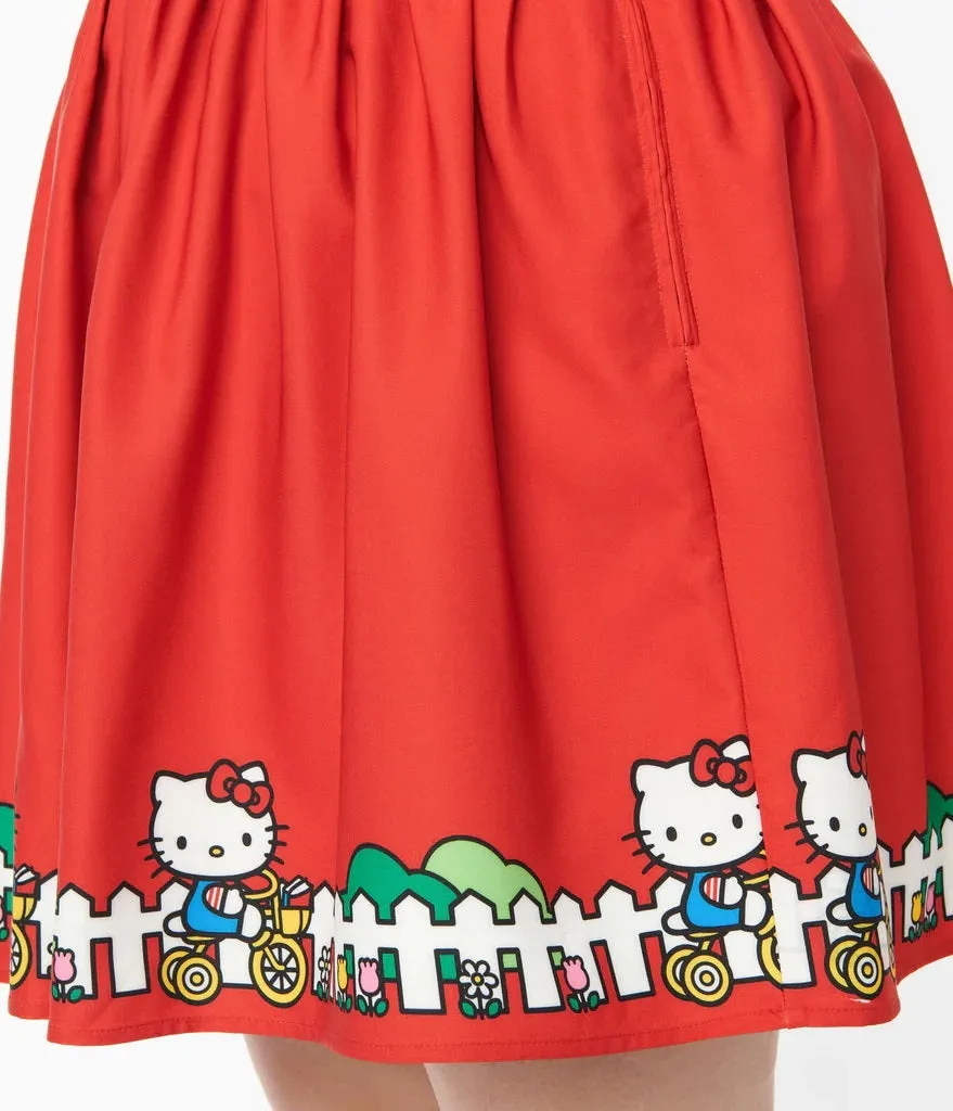 Hello Kitty Red Bicycle Border Print Mini Skirt
