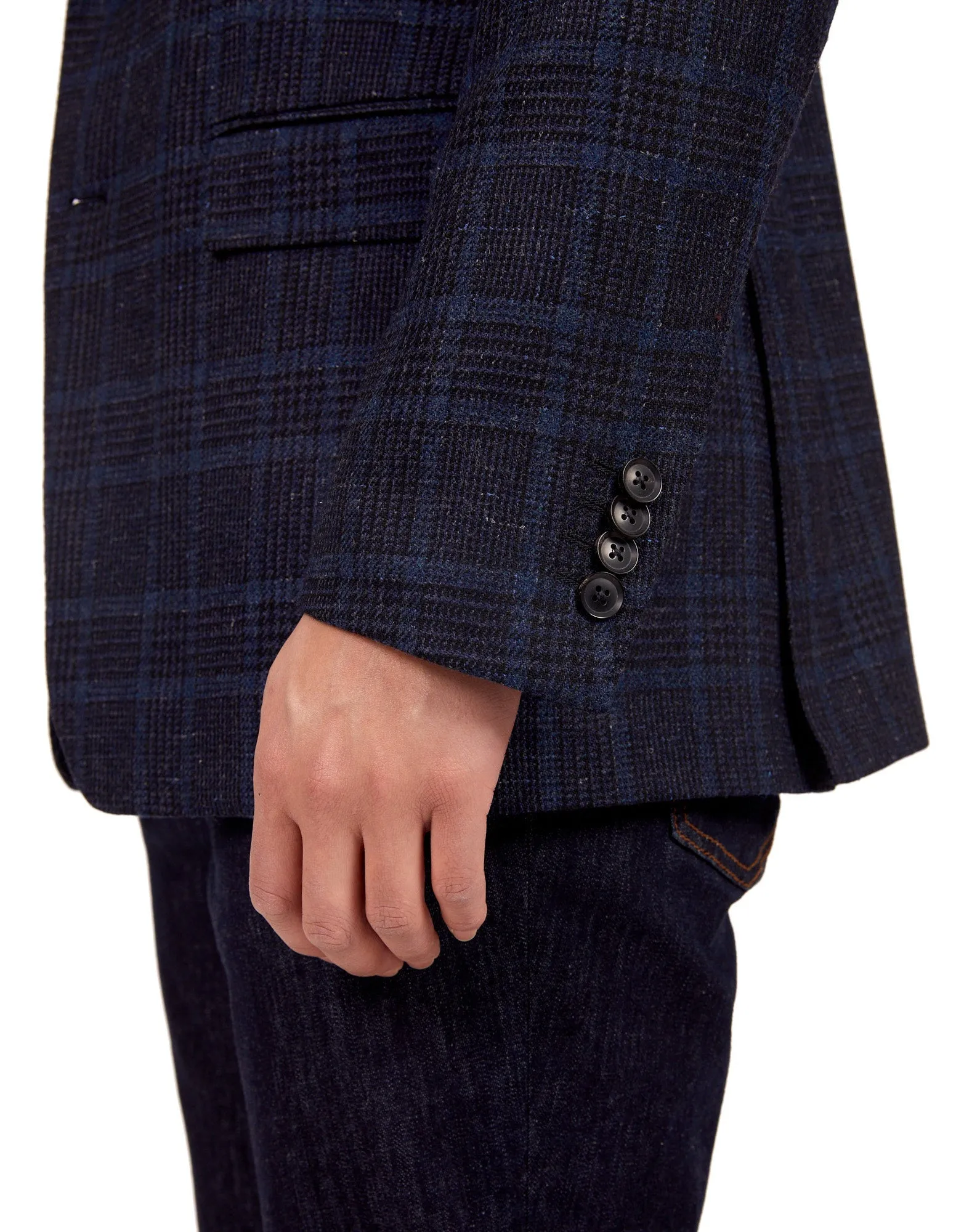 HENRY SARTORIAL DORMEUIL Full Canvas Fancy Check Jacket NAVY LG