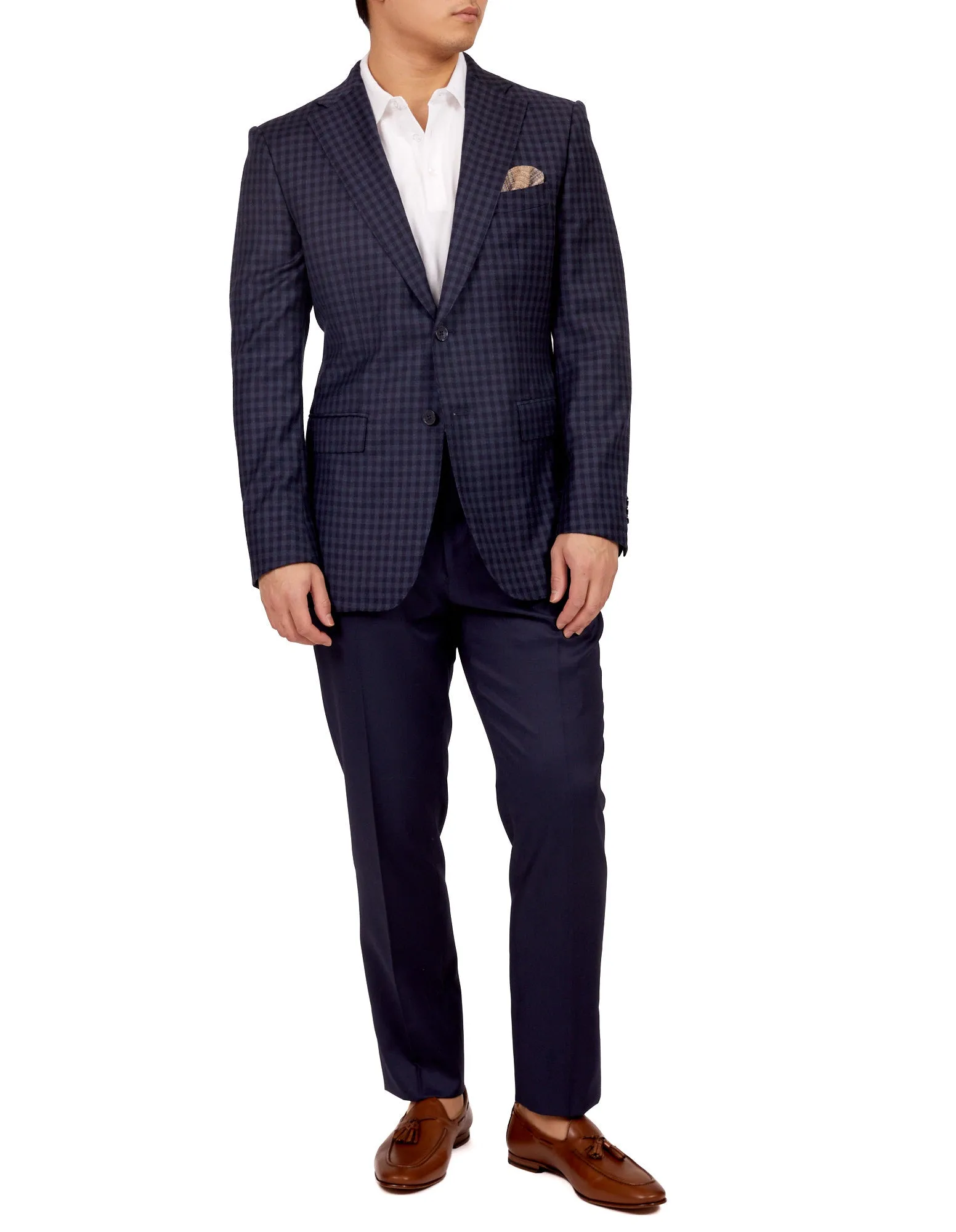 HENRY SARTORIAL X DORMEUIL Full Canvas Check Jacket NAVY MULTI REG