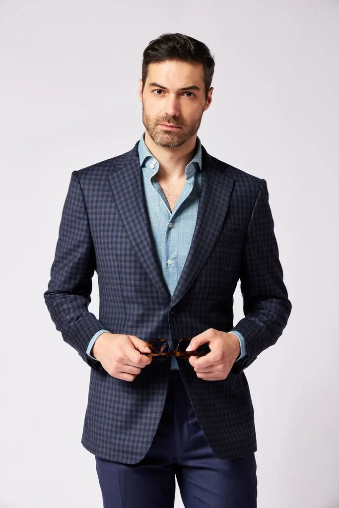 HENRY SARTORIAL X DORMEUIL Full Canvas Check Jacket NAVY MULTI REG