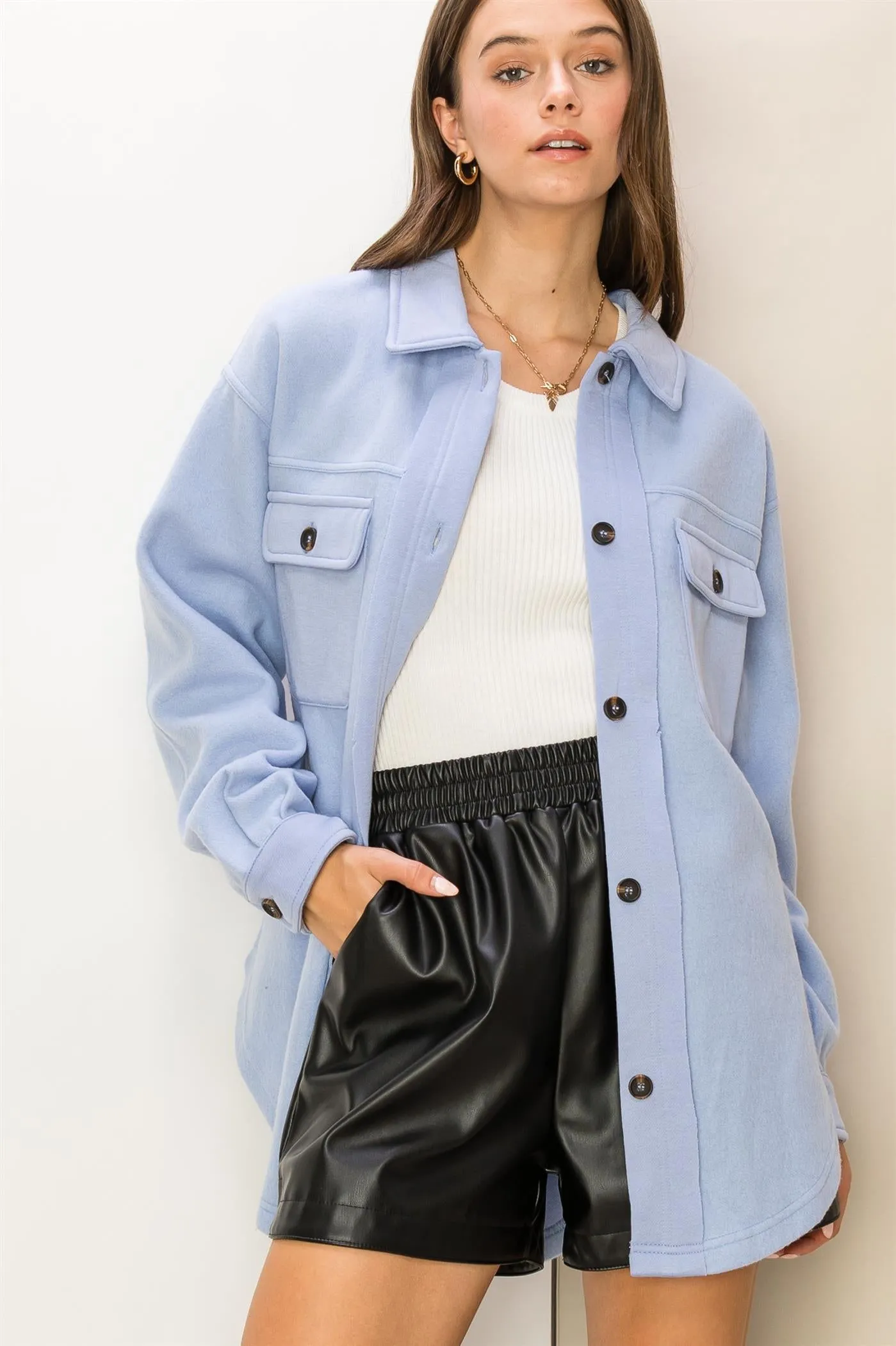 HF24C180-Brushed French Terry Shacket