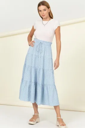 High-Waist Gingham Print Midi Skirt