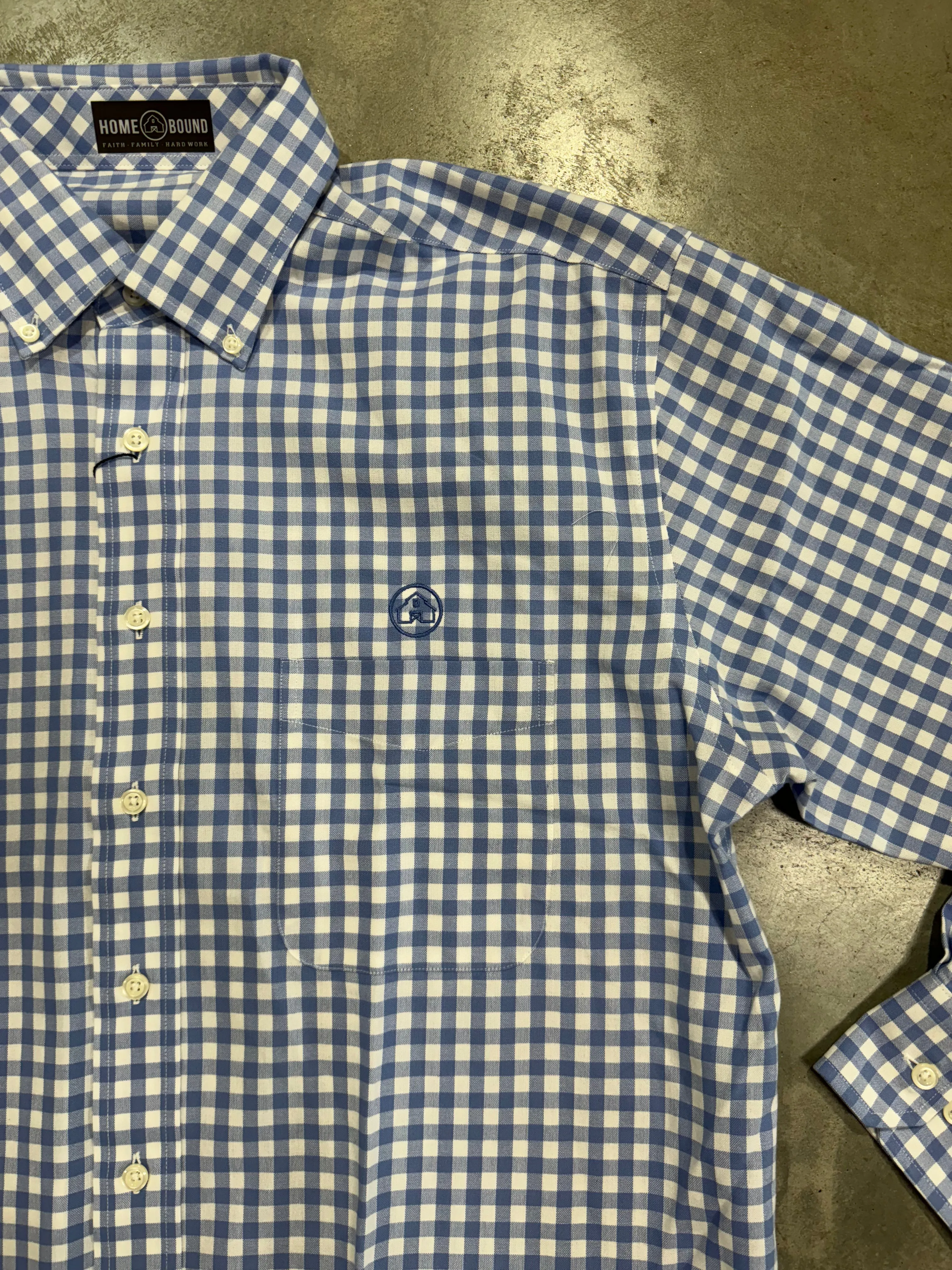 Home Bound Blue & White Gingham Cotton Check Button Down Shirt