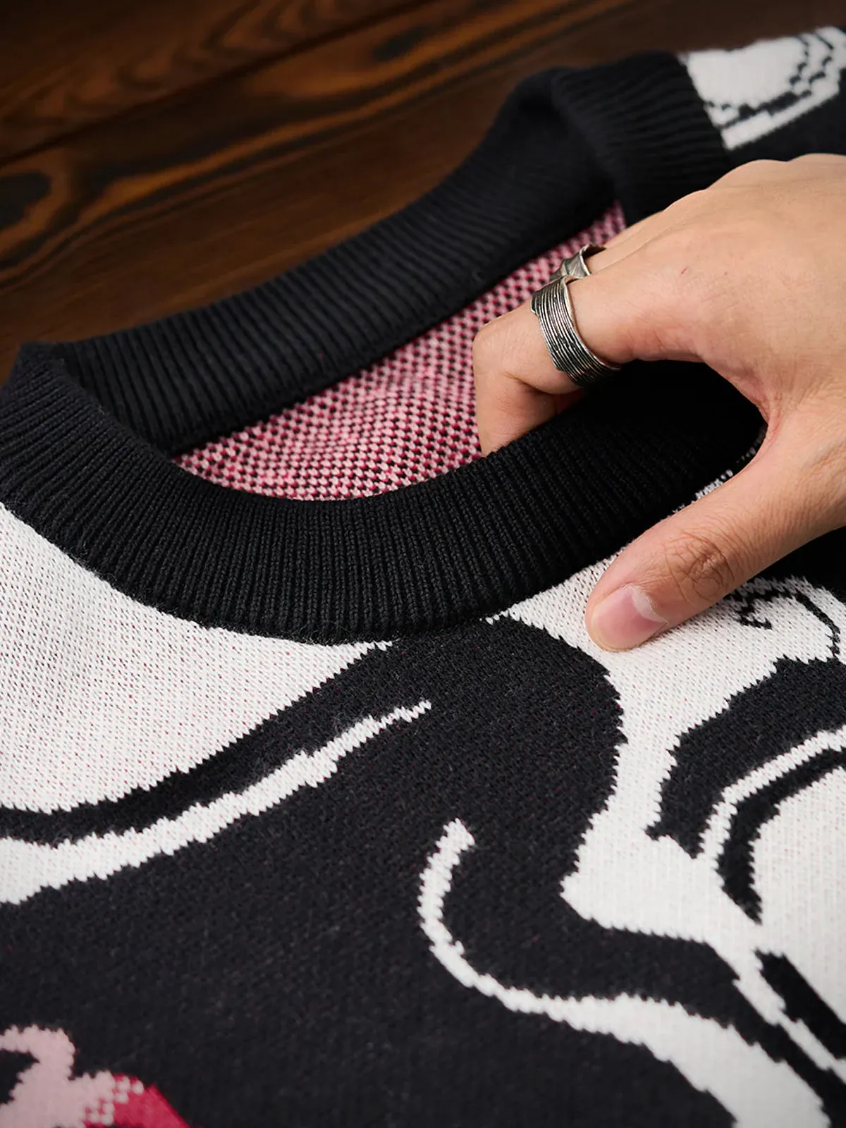 Intertwining Humans & Yokai Jacquard Knitted Sweater