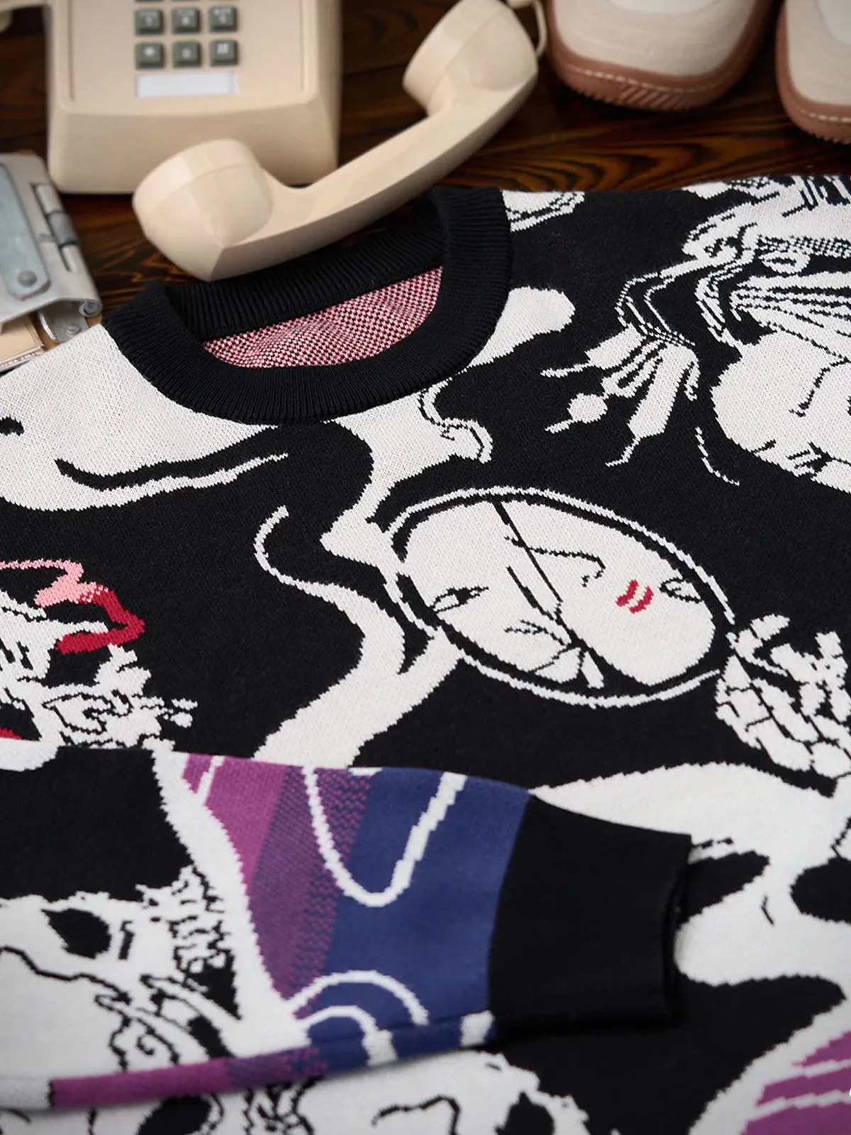 Intertwining Humans & Yokai Jacquard Knitted Sweater