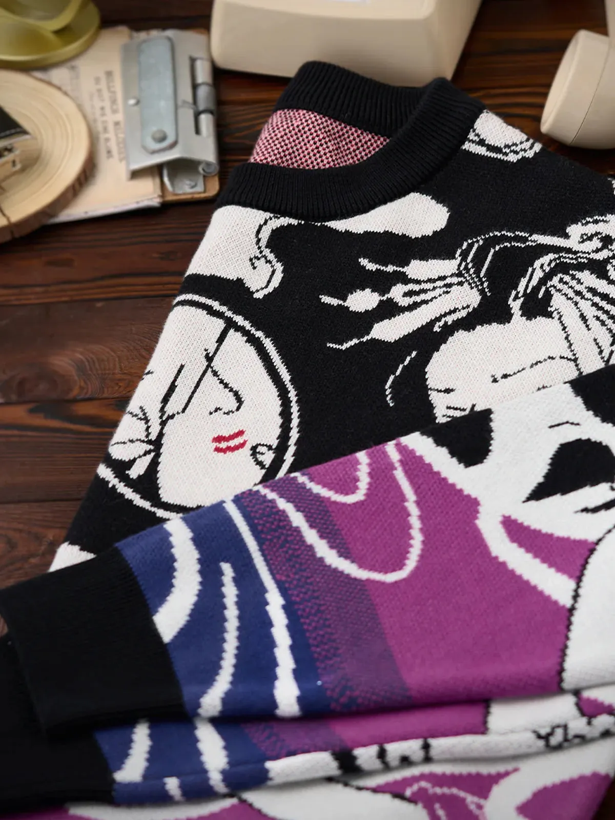 Intertwining Humans & Yokai Jacquard Knitted Sweater