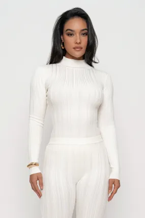 Ivory Ribbed Mock Neck Top