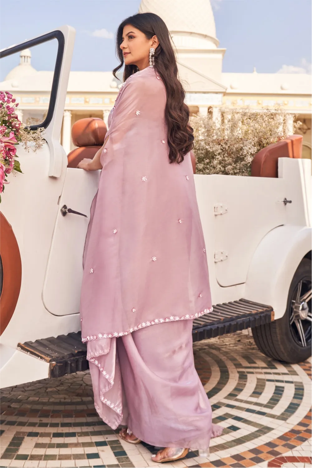 Jannet Paper Organza Gown with Embellished Cape