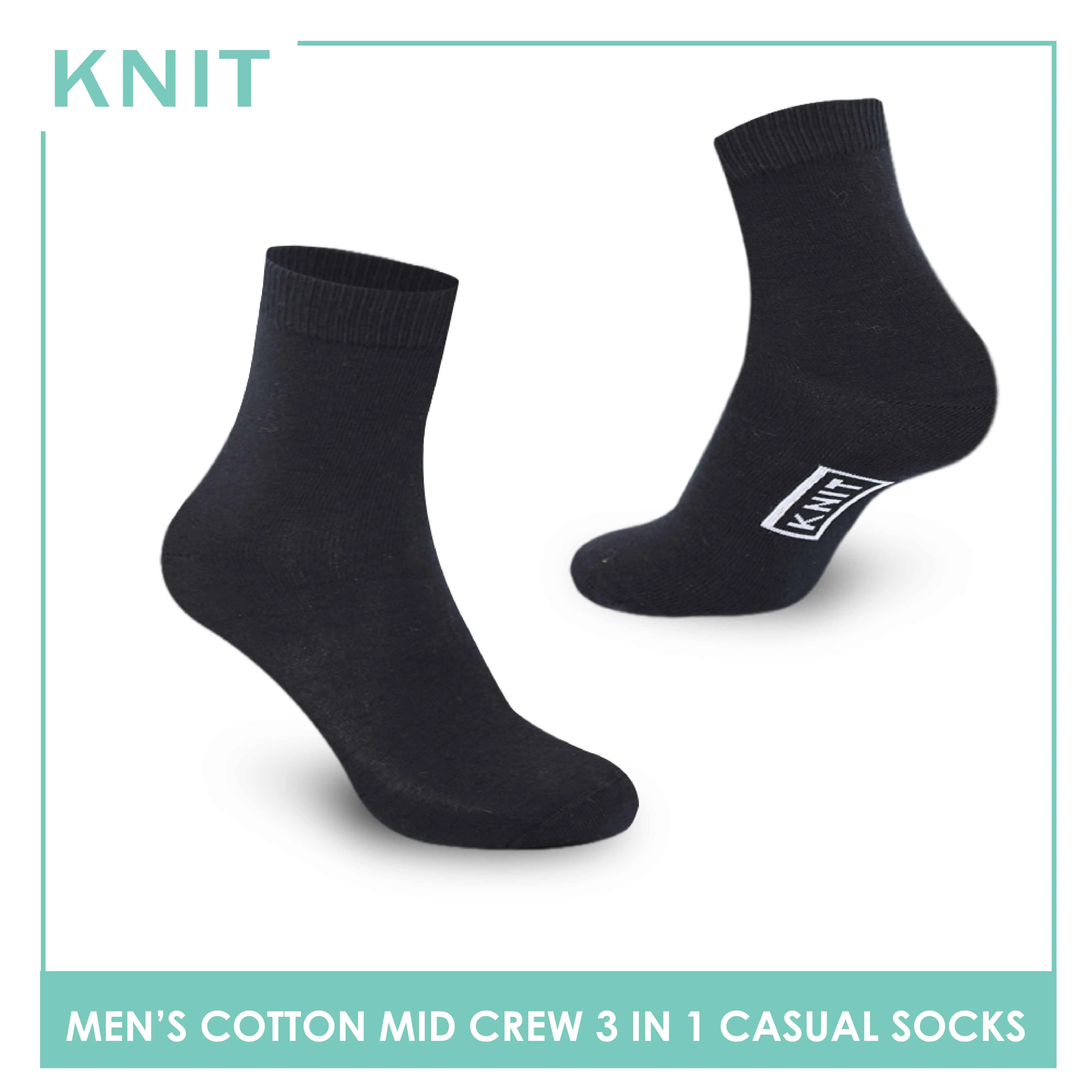Knit Men’s Cotton Mid Crew 3-in-1 Thin Casual Socks KMCKG3