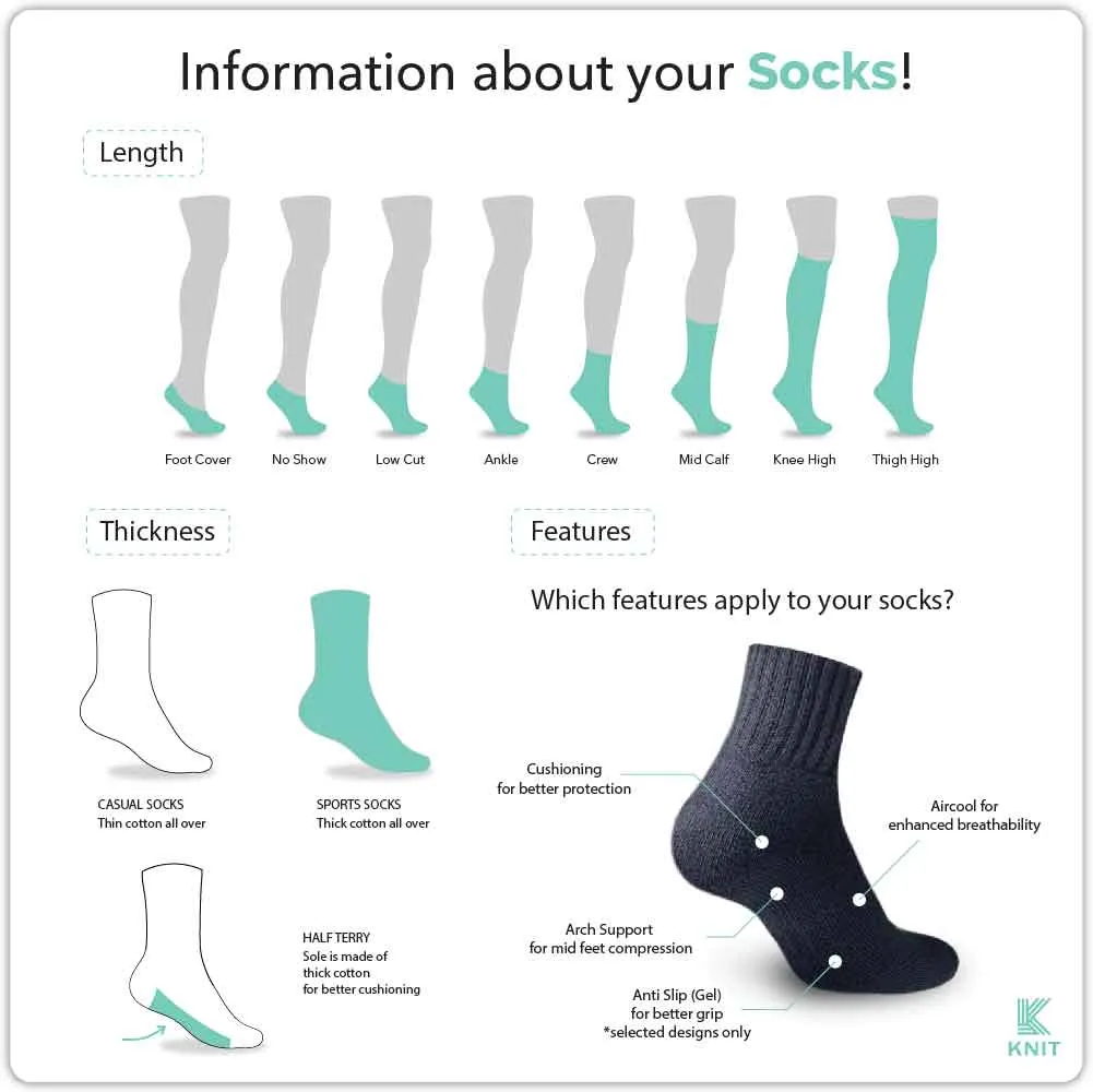 Knit Men’s Cotton Mid Crew 3-in-1 Thin Casual Socks KMCKG3