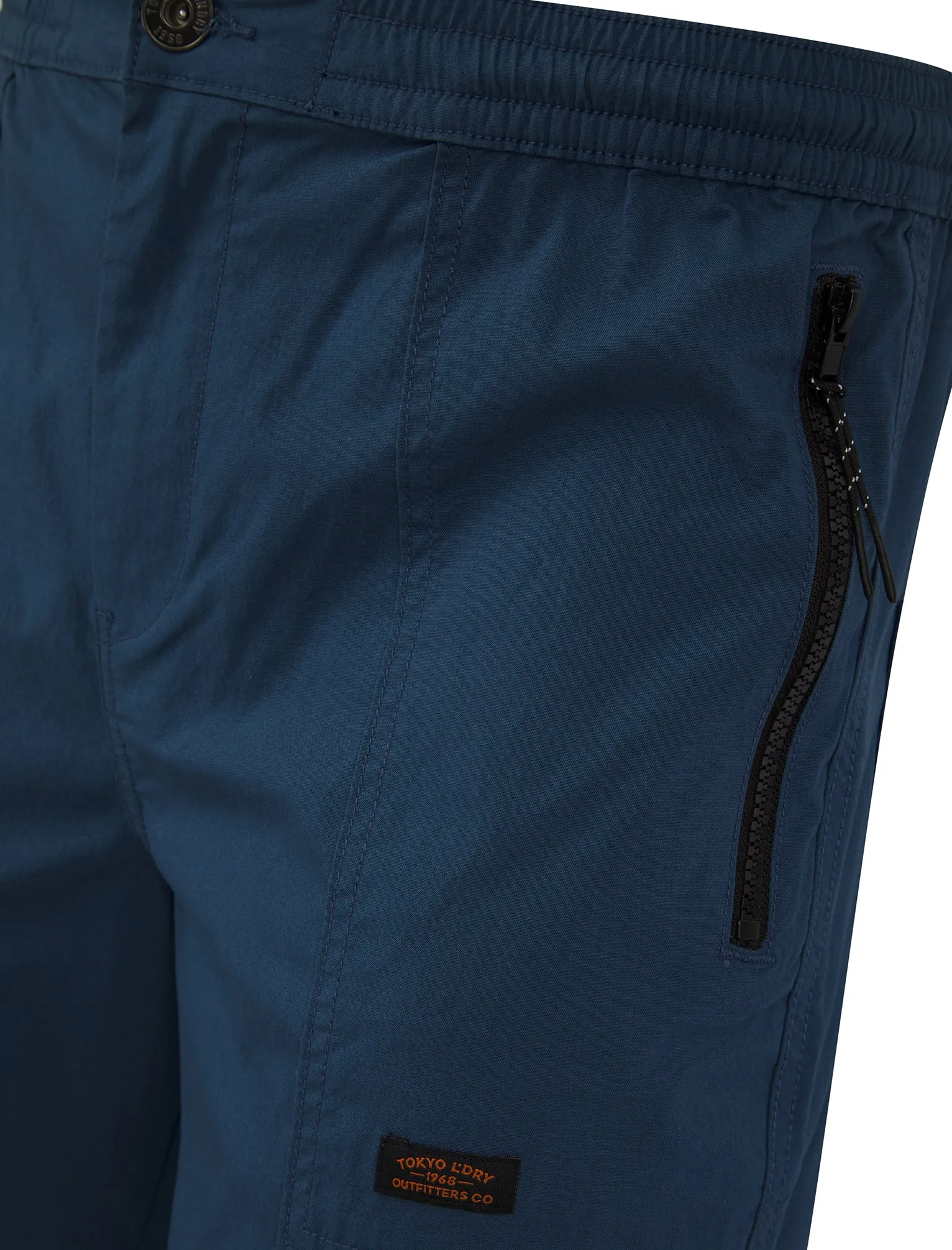 Kofi Stretch Cotton Blend Zip Pocket Cuffed Cargo Jogger Pants in Big Dipper Blue - Tokyo Laundry