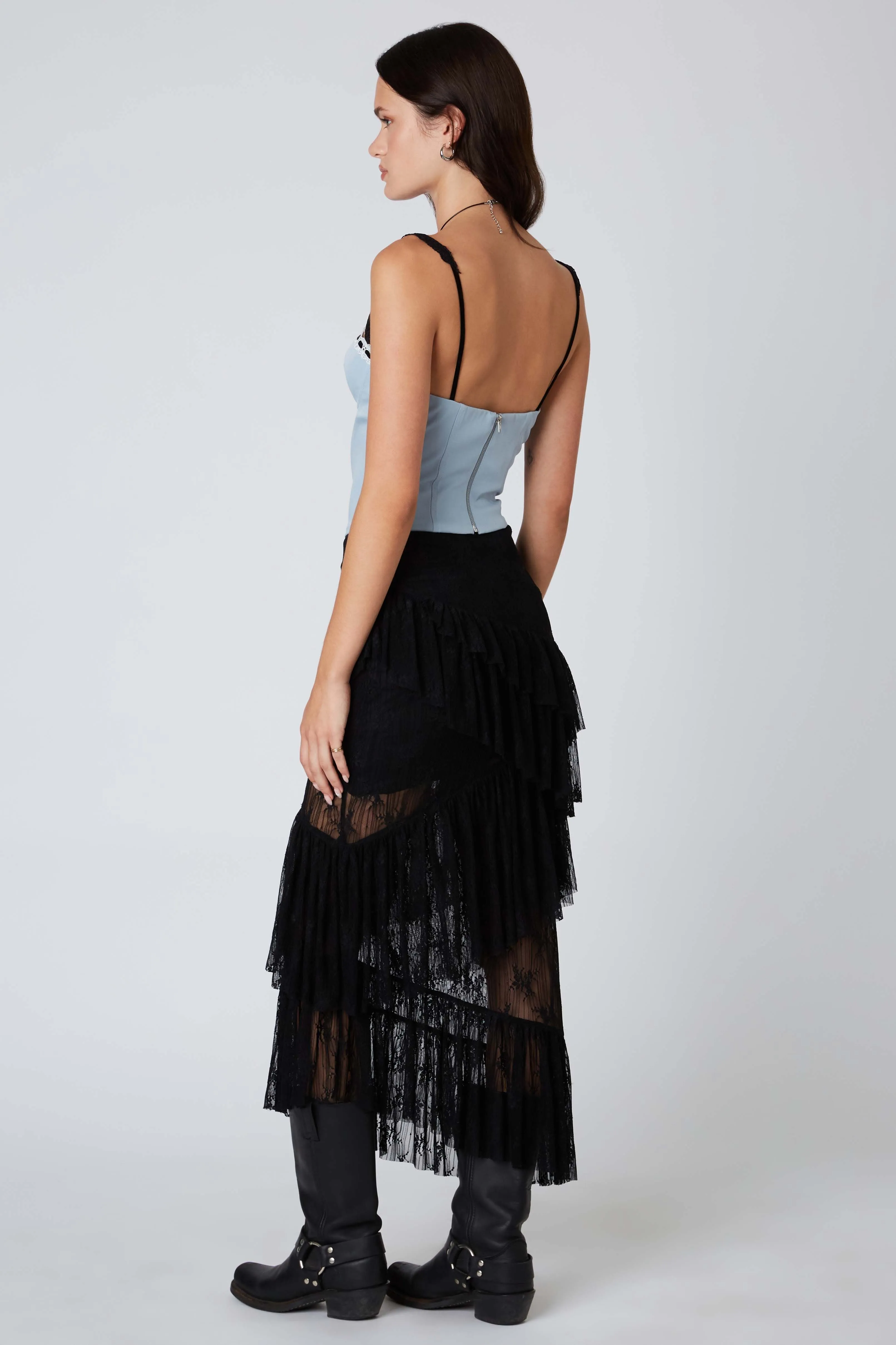 Lace Midi Skirt in Black