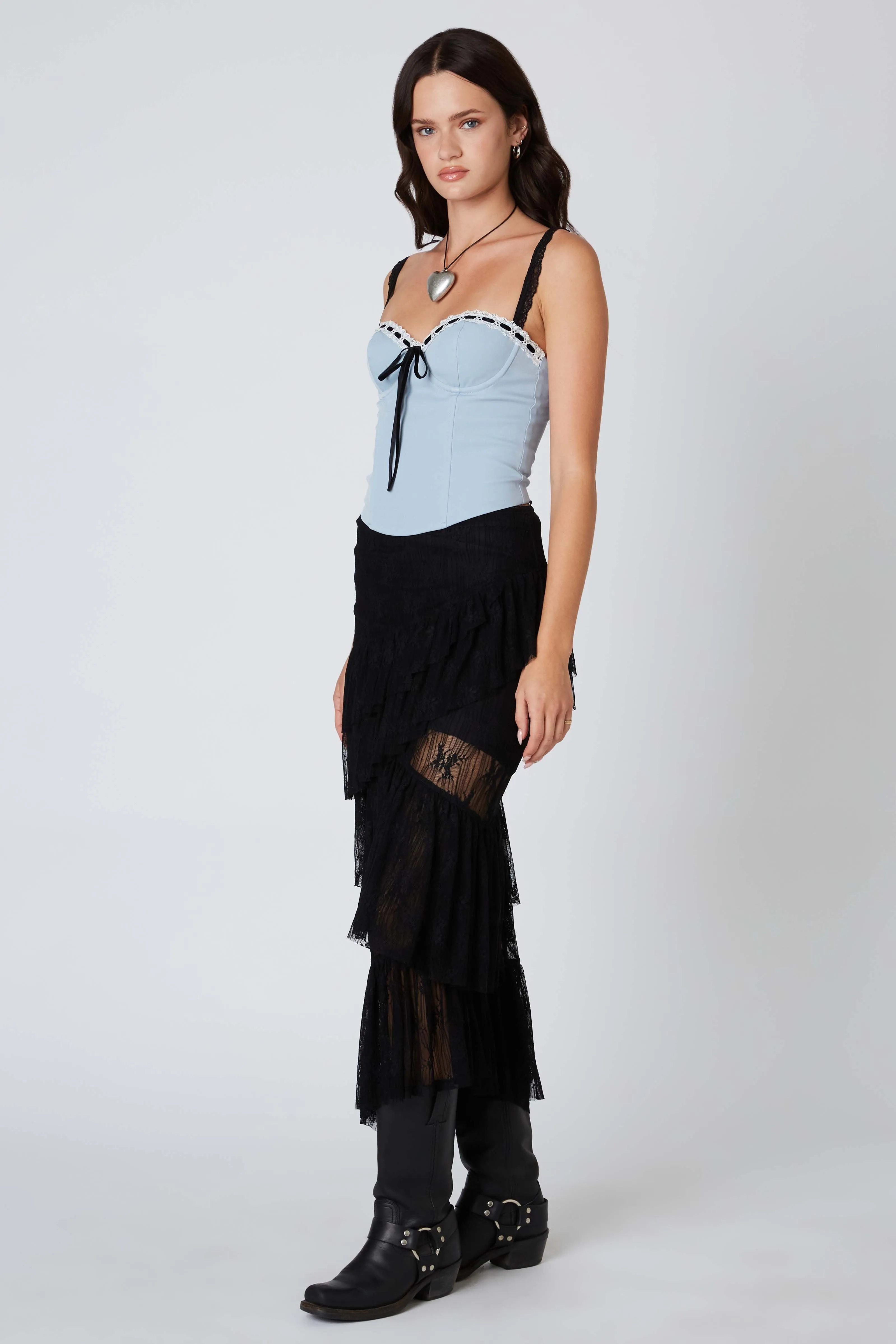 Lace Midi Skirt in Black
