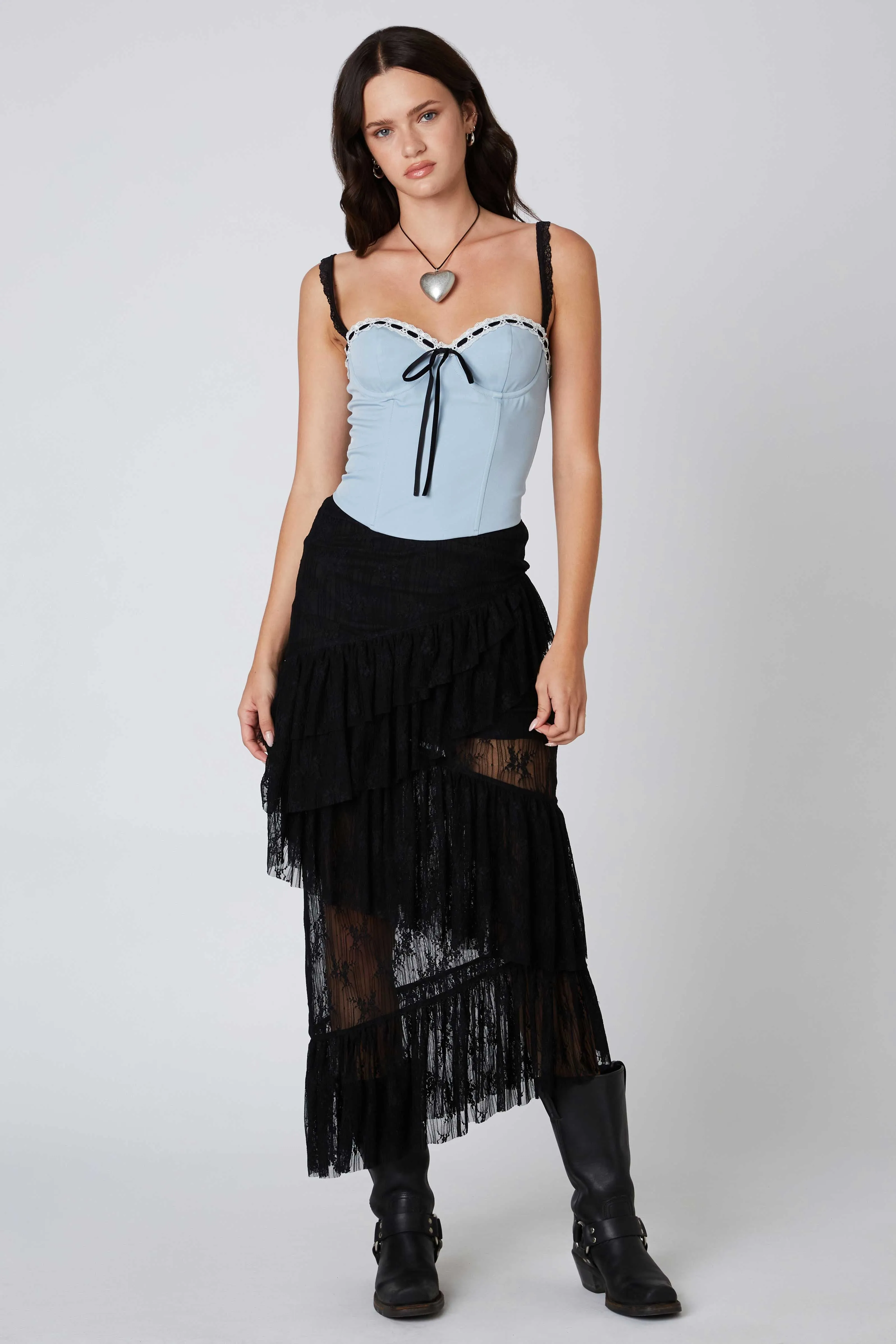Lace Midi Skirt in Black