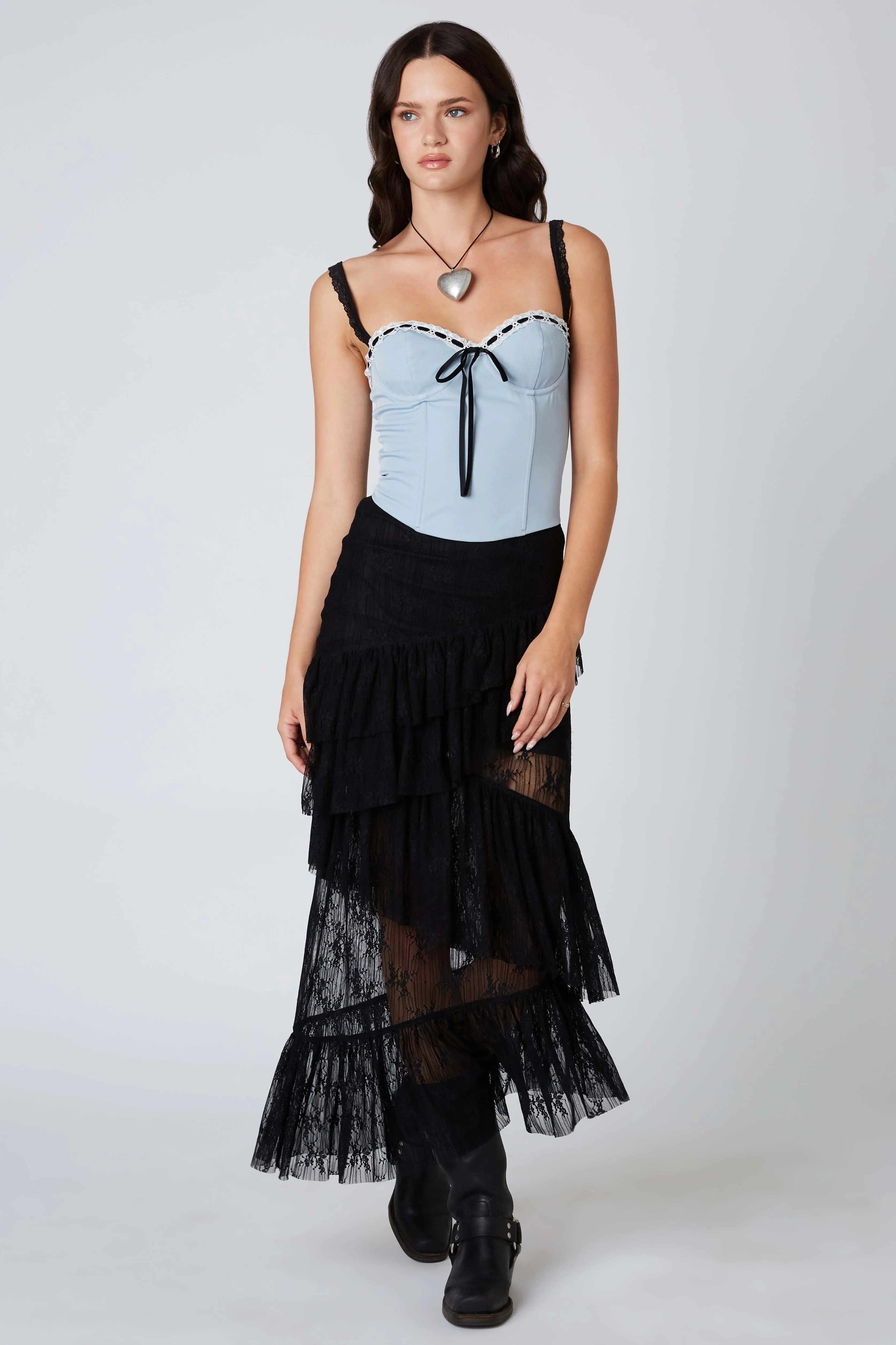 Lace Midi Skirt in Black