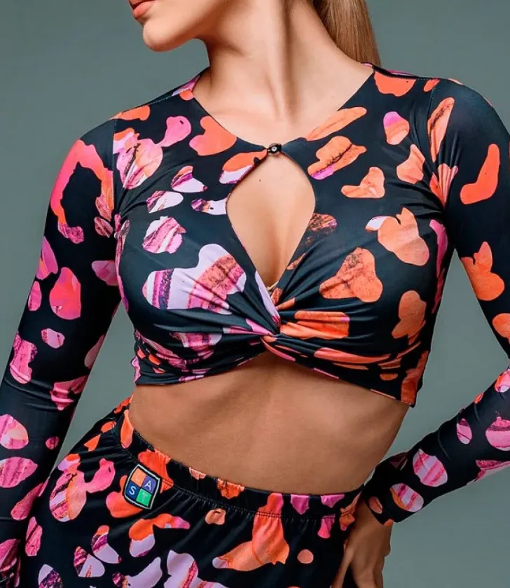 Ladies Dance Blouse Style Top Knot Sleeve Black or Color Spots Pra 1282