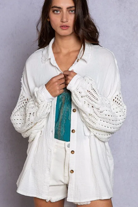 Lesley White Crochet Sleeve Shacket