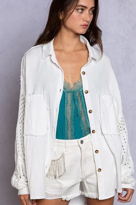 Lesley White Crochet Sleeve Shacket