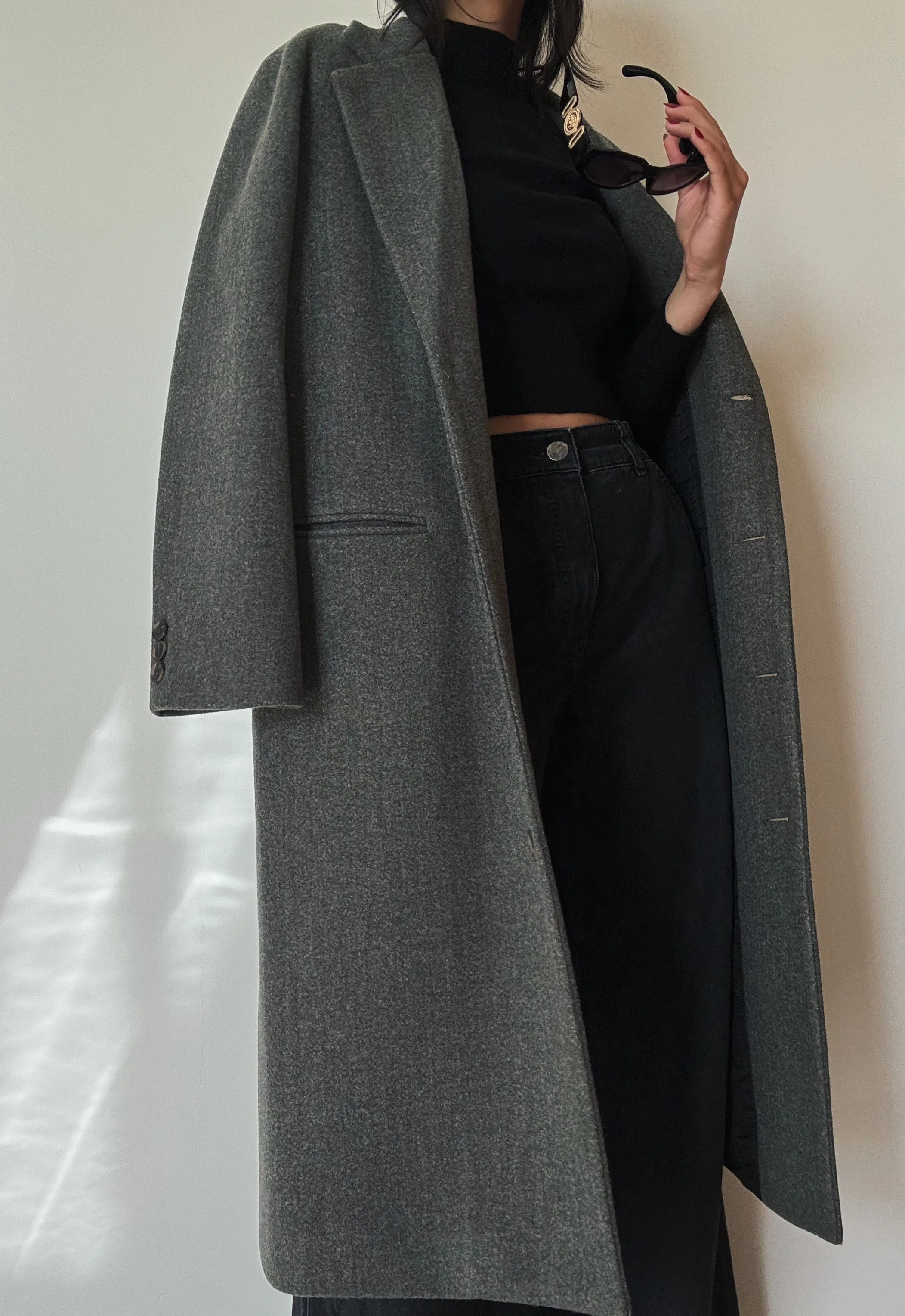 Long Grey Belted Coat (wool-blend)