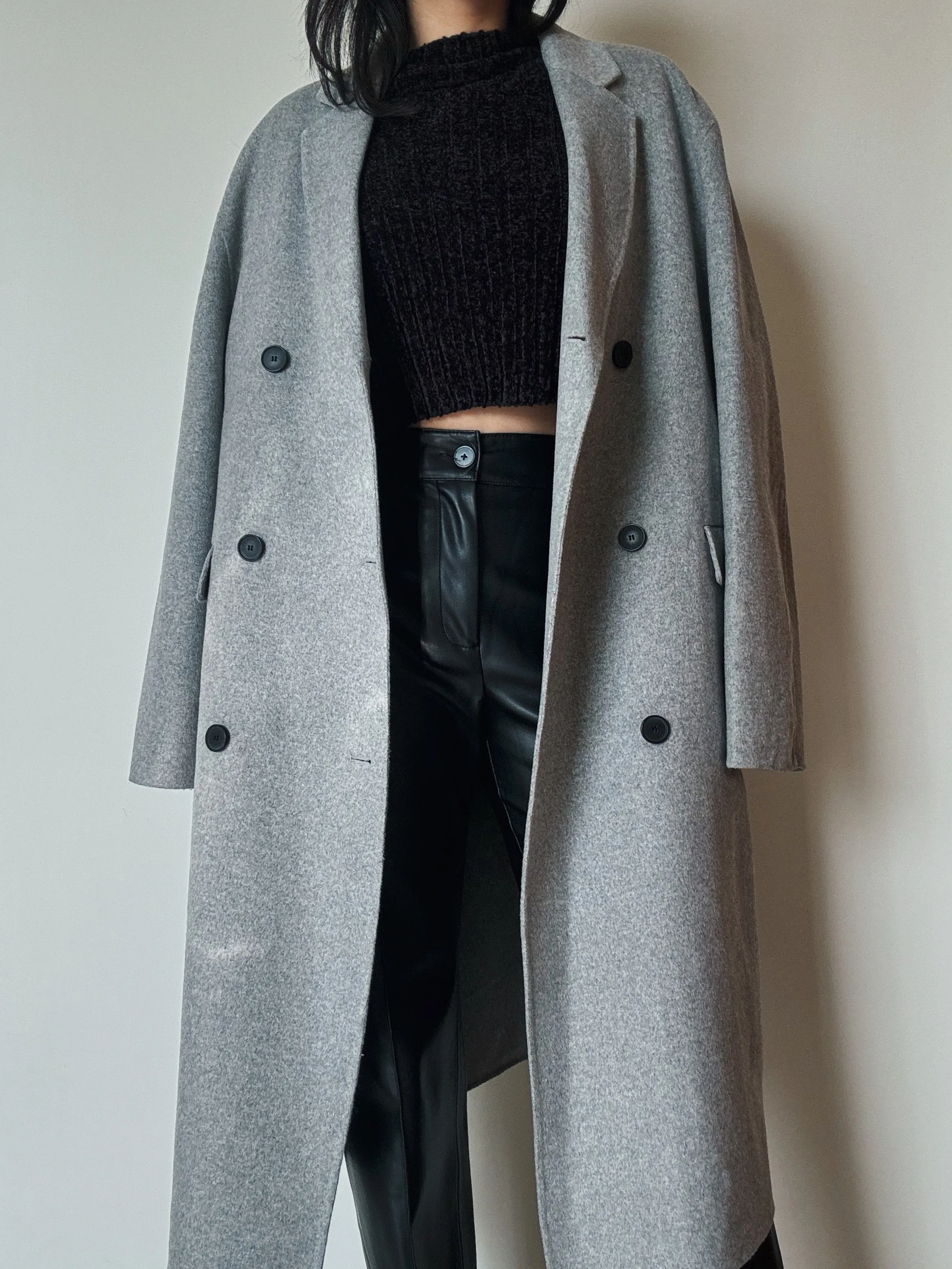 Long Grey Wool Coat (Handmade, 80% wool)