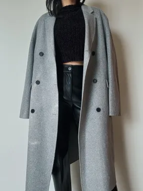 Long Grey Wool Coat (Handmade, 80% wool)