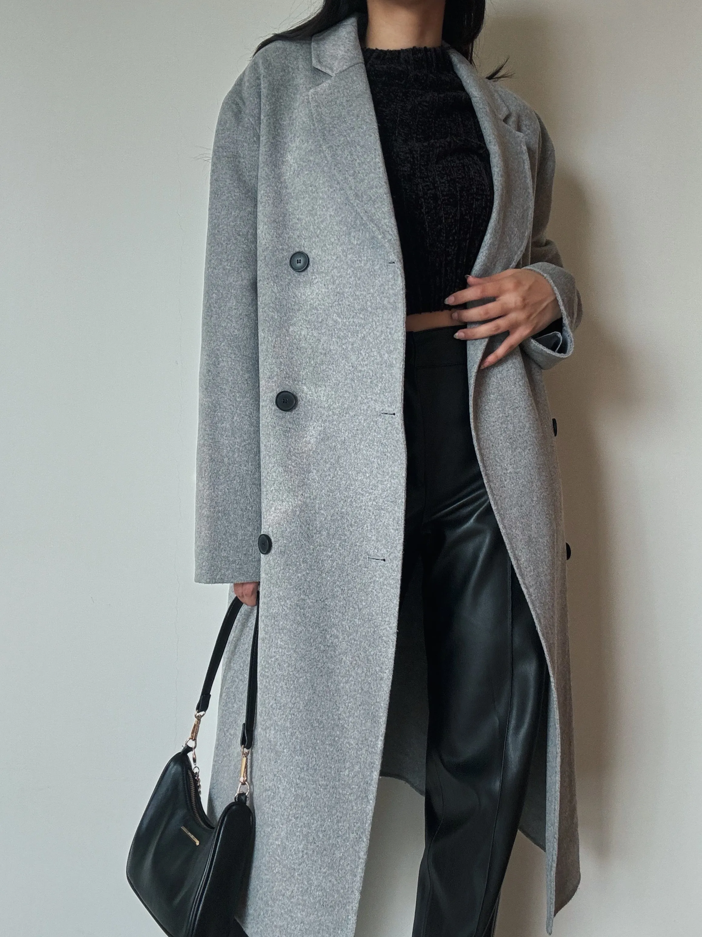 Long Grey Wool Coat (Handmade, 80% wool)