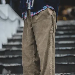 Loose Straight Cargo Corduroy Pants