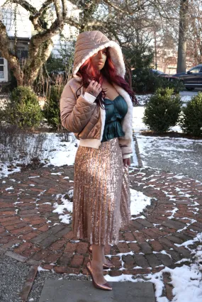 Lulu’s Rose Gold Sequin Midi Skirt