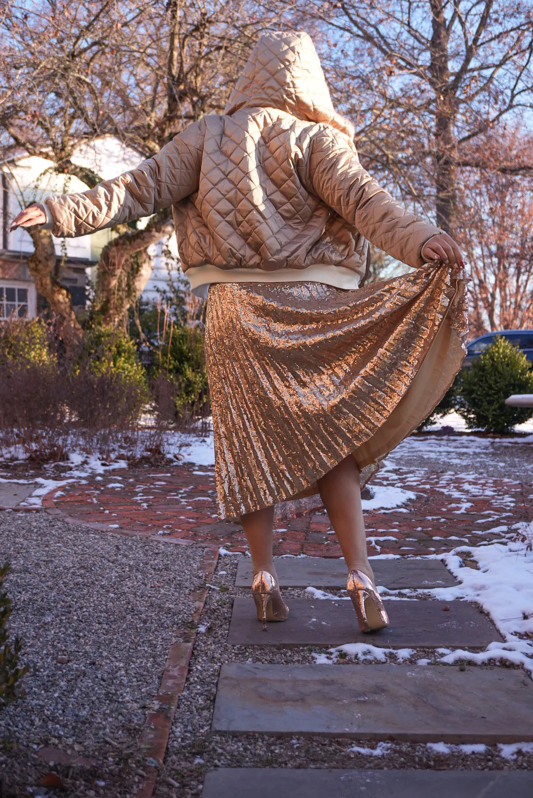 Lulu’s Rose Gold Sequin Midi Skirt