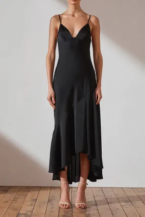 Luxe Bias Asymmetrical Slip Dress in Onyx
