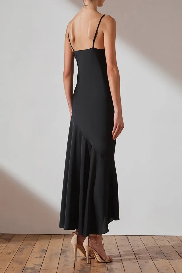 Luxe Bias Asymmetrical Slip Dress in Onyx
