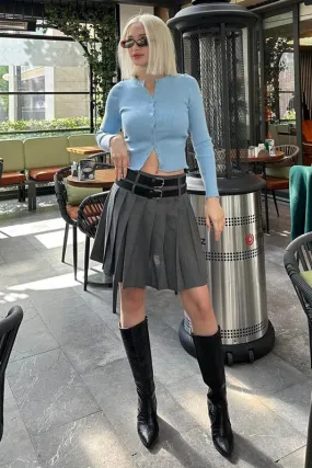 MDX Anthracite Pleated Two-Belted Women's Skirt MG2246 - Santa Eulalia del Río
