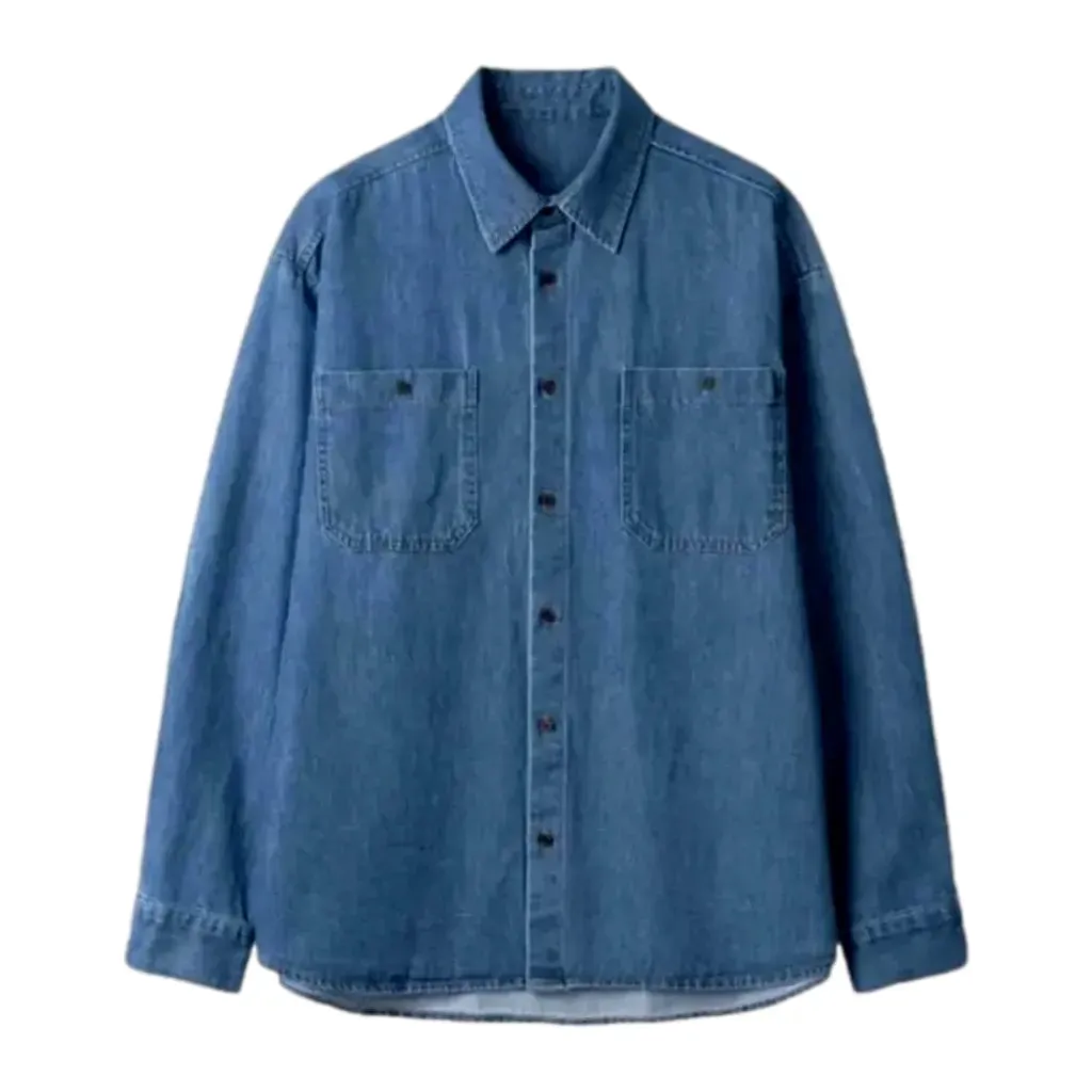 Medium wash chambray men's jean shirt