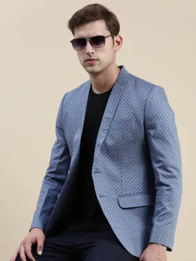 Men Blue Printed Casual Blazer