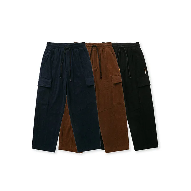 Mens Corduroy Pants Winter Men's Trousers Japanese-Style Retro Loose Straight Cargo Pants