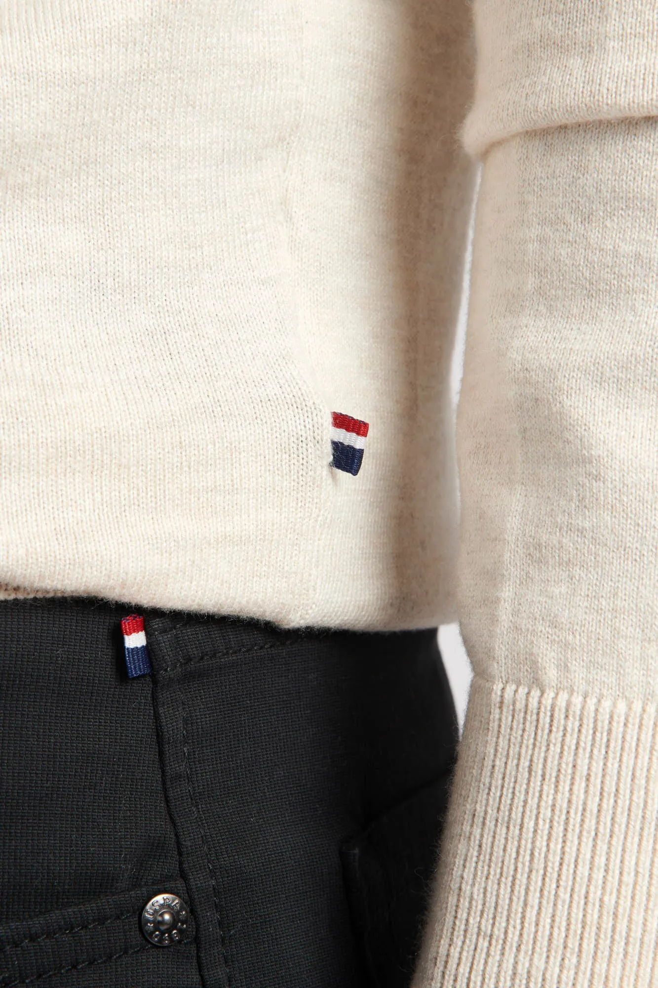 Mens Cotton Funnel Neck 1/4 Zip Knit in Birch Marl