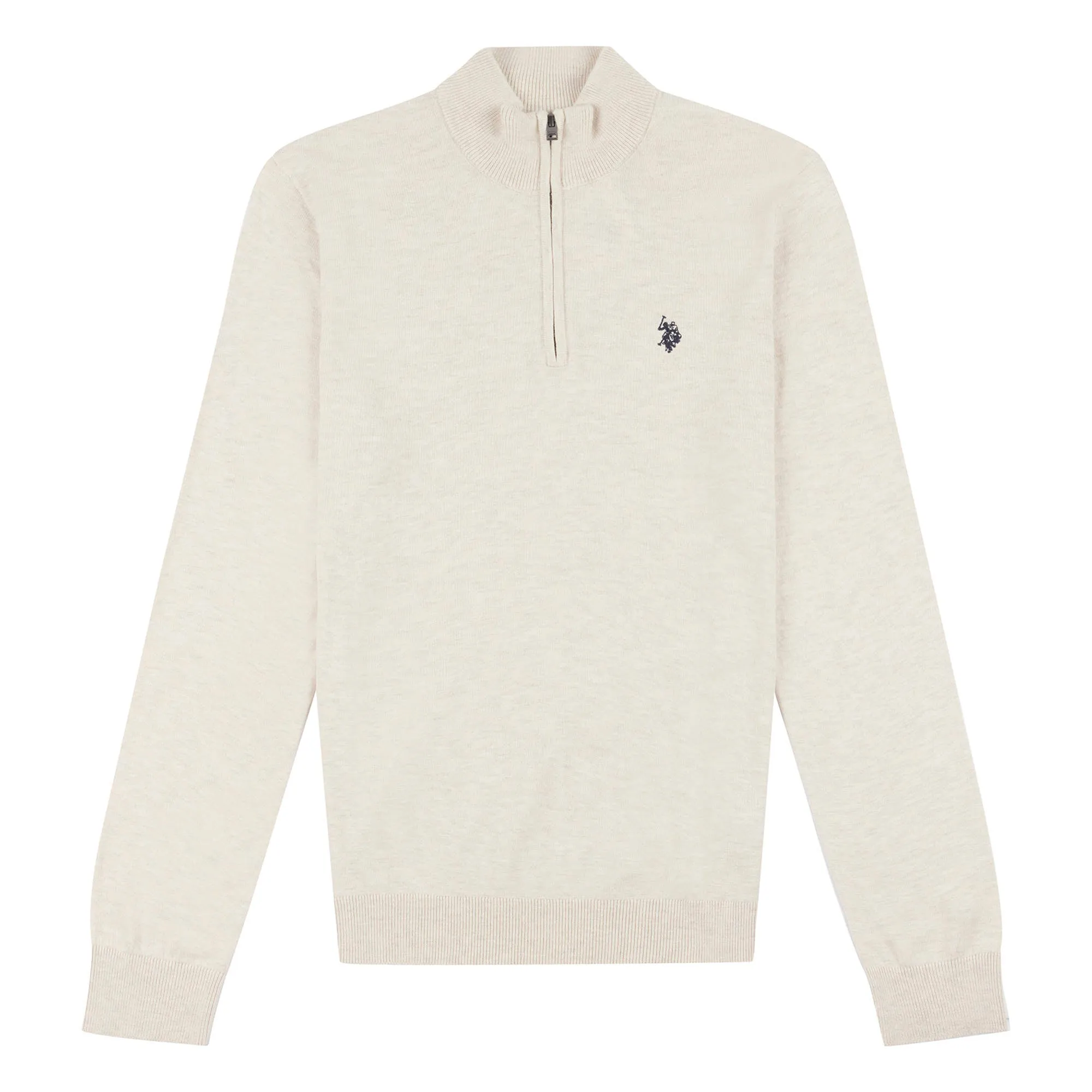 Mens Cotton Funnel Neck 1/4 Zip Knit in Birch Marl