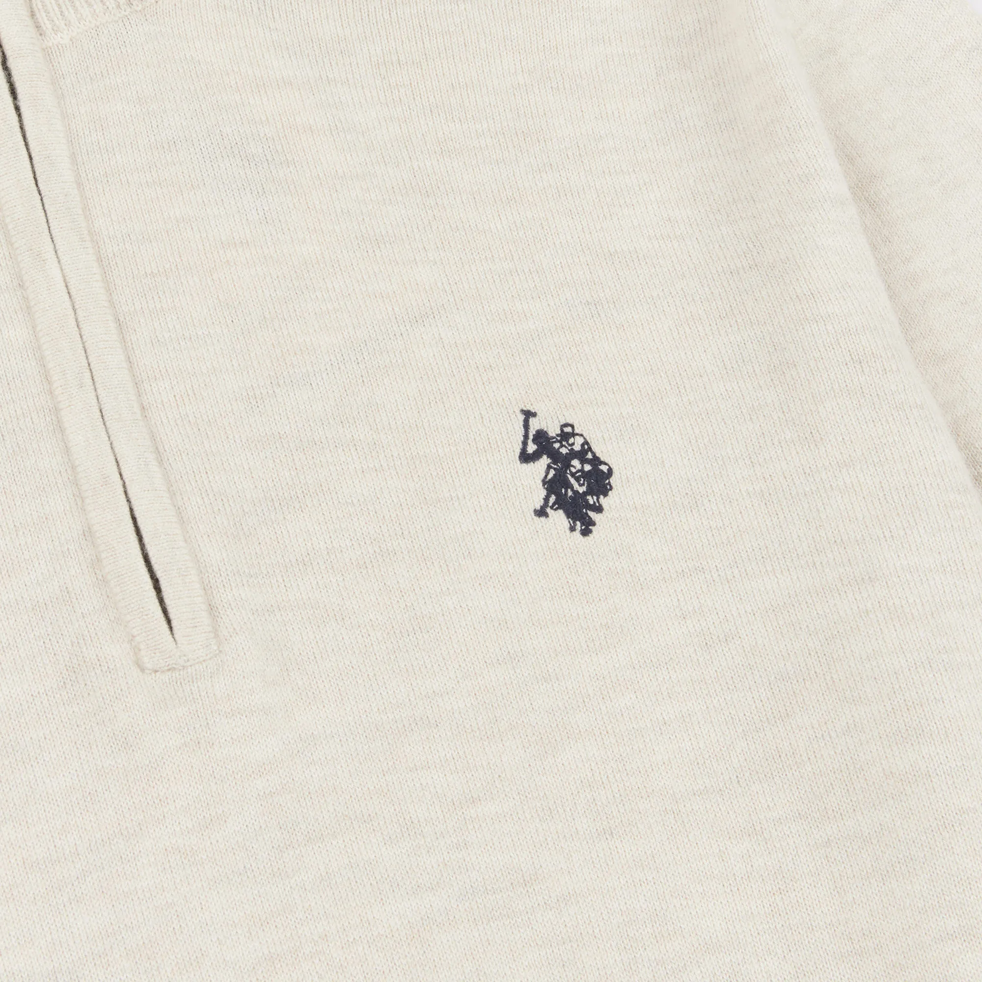 Mens Cotton Funnel Neck 1/4 Zip Knit in Birch Marl
