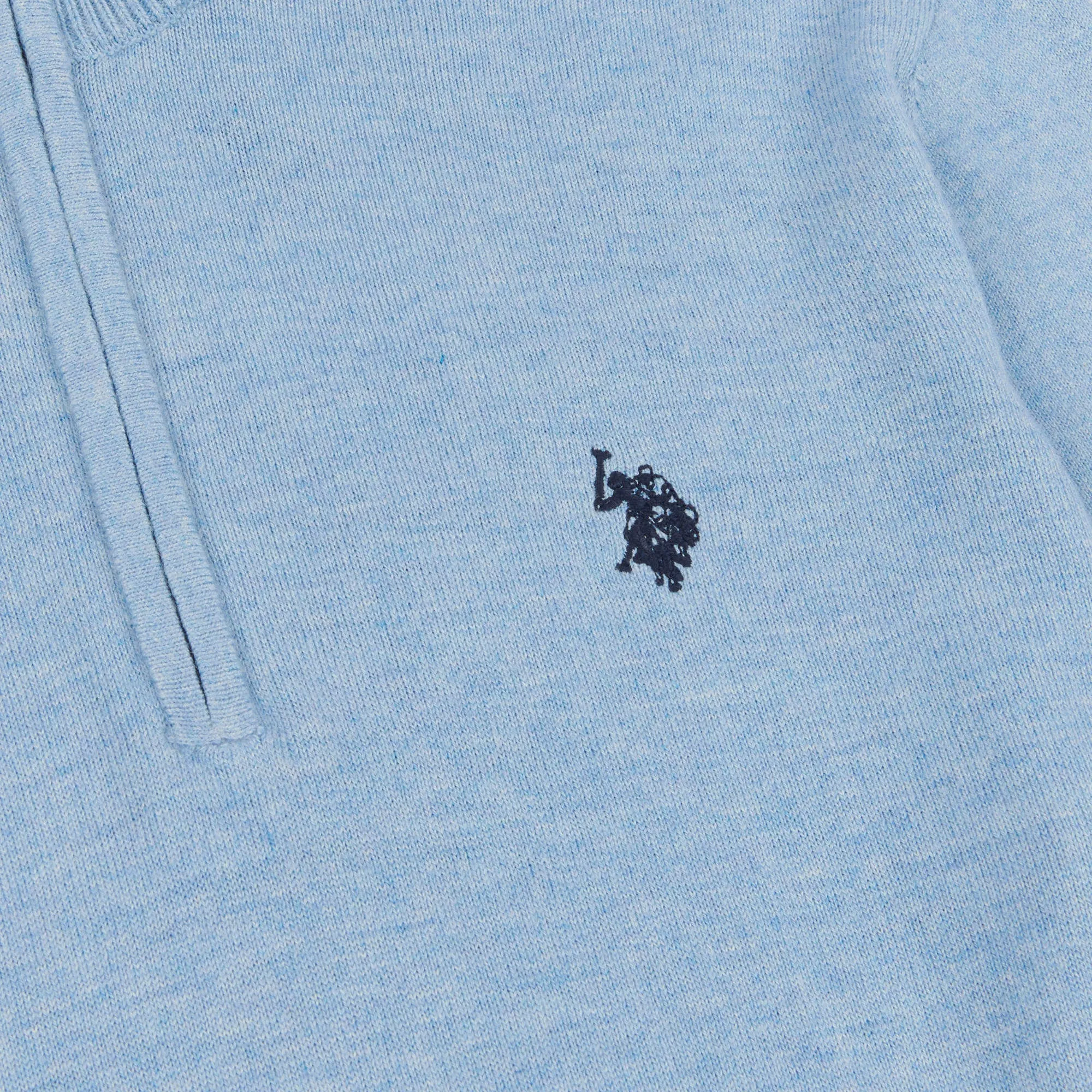 Mens Cotton Funnel Neck 1/4 Zip Knit in Parisian Blue Marl