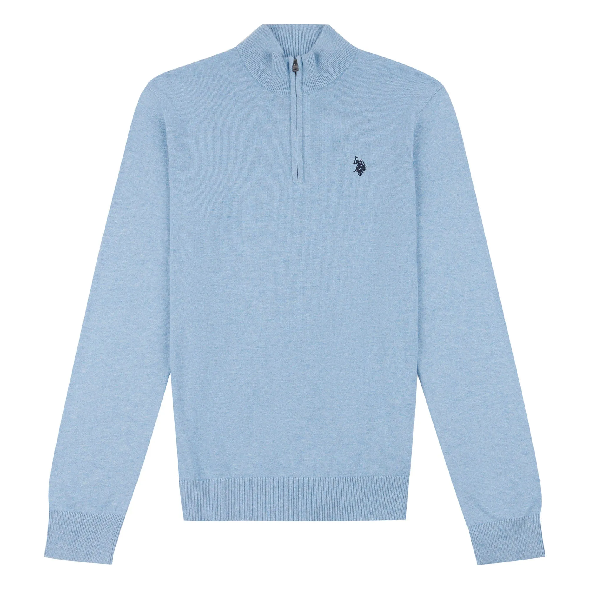 Mens Cotton Funnel Neck 1/4 Zip Knit in Parisian Blue Marl